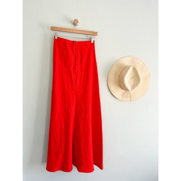 Madewell | NWT Linen Maxi Slip Skirt in Bright Flame Red | Sz 0 - Picture 6 of 11